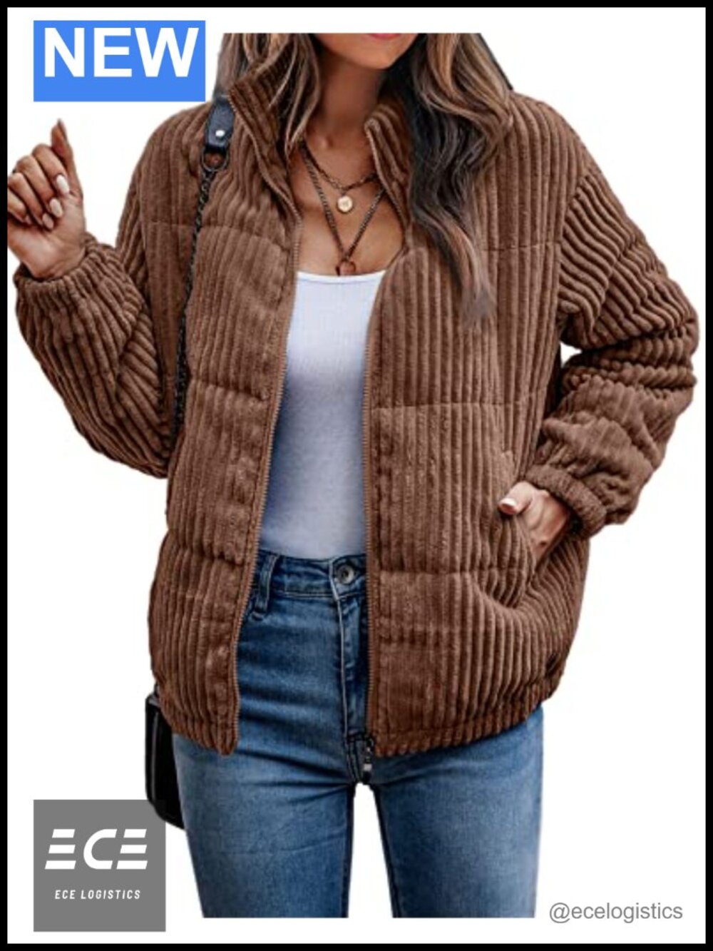 Women's Quilted Corduroy Bomber Jacket Zip Up Winter Coat Oversized